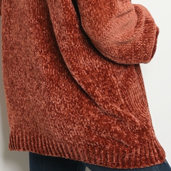 LAST 1! OH SO SOFT Rust Cold shoulder knit sweater - Picture 3 of 4